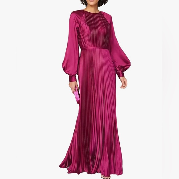Mac Duggal Raglan Gown by Leena x RTR Elegant Burgundy Pleated Dress. Size 8 NWT - Picture 3 of 4